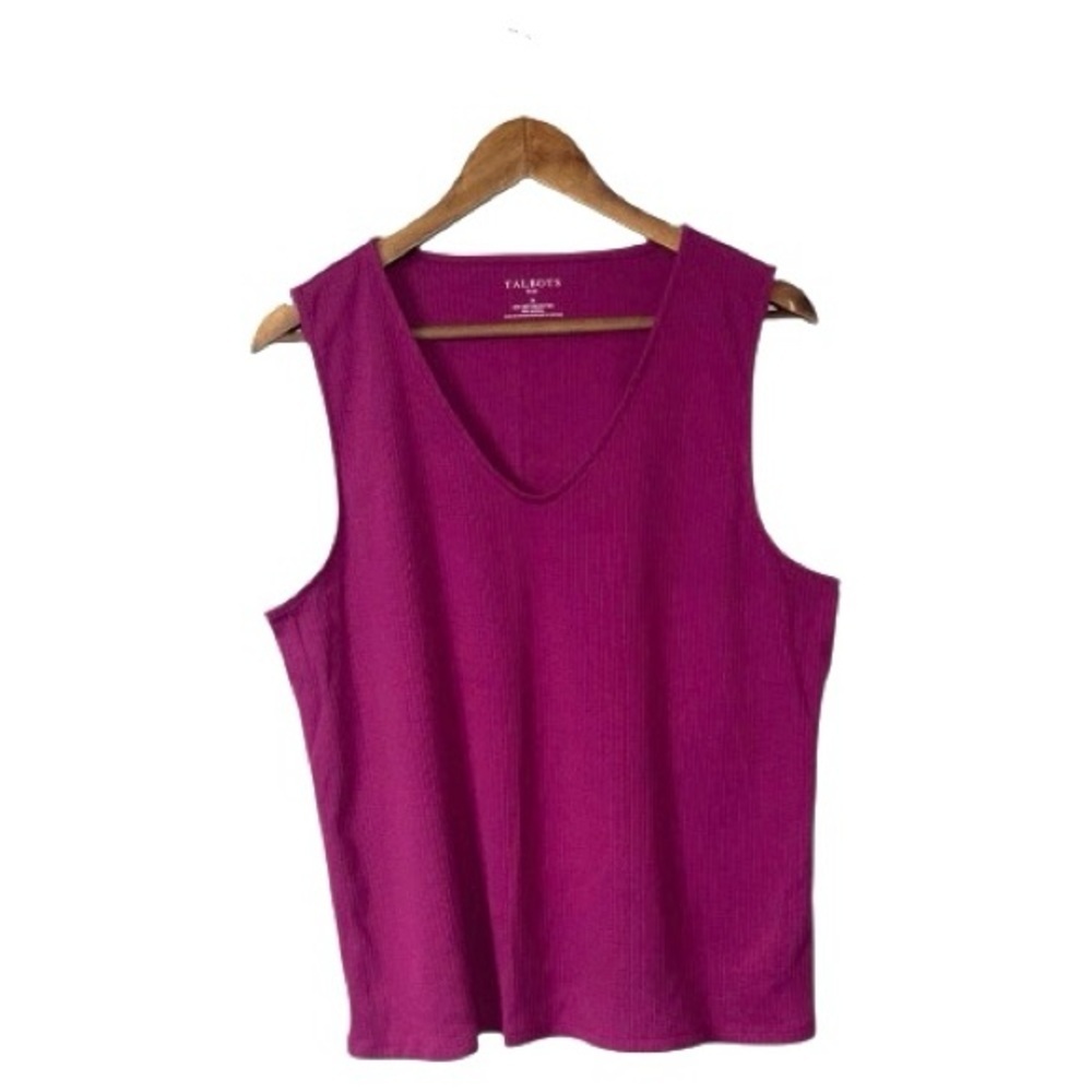 Talbots Magenta Pink Ribbed Scoop V-Neck Tank Top Cotton Modal Plus Size 1X